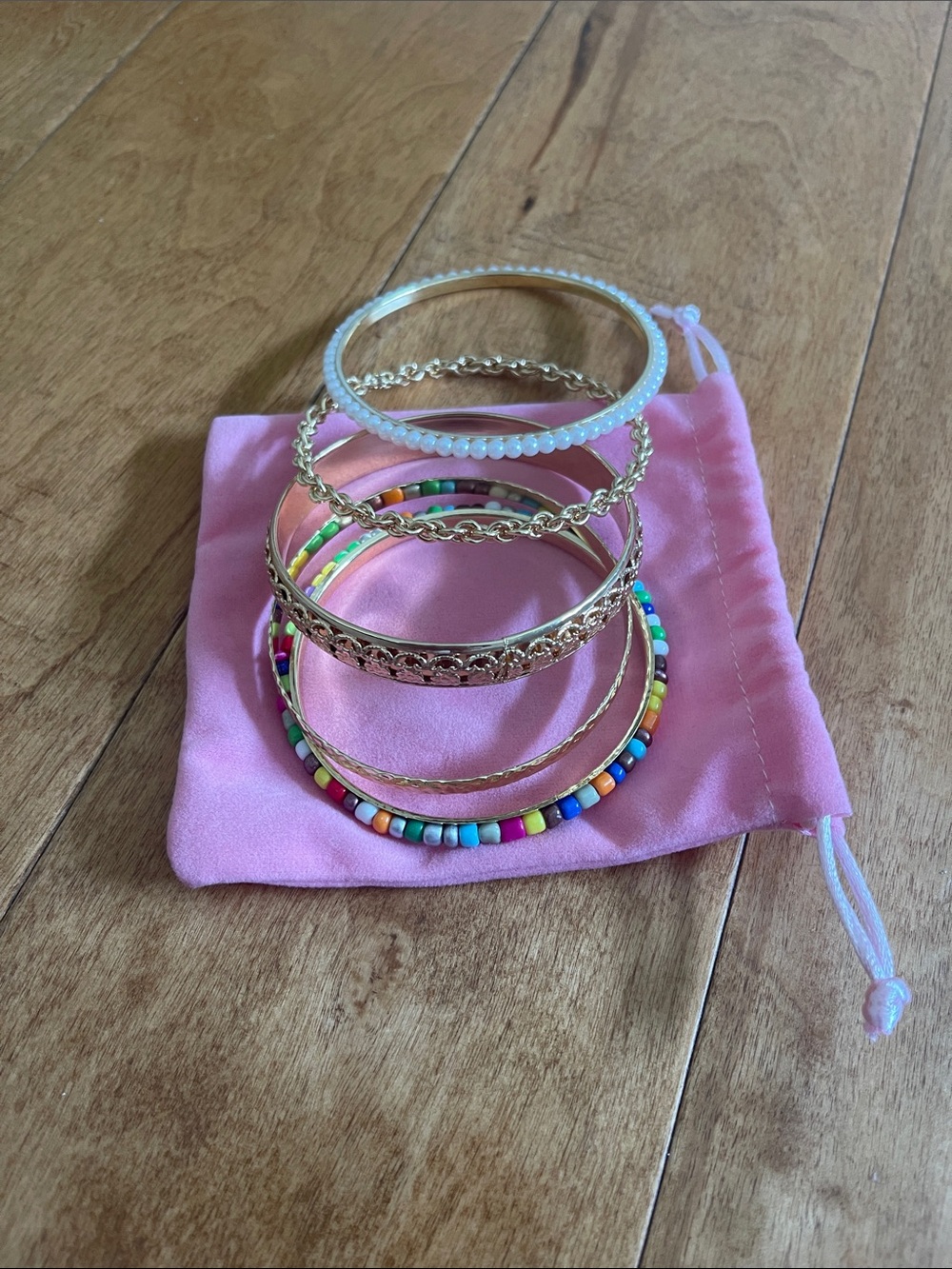 New Gold and Multicolor Beaded Bangle Bracelet Set - Women's Accessories